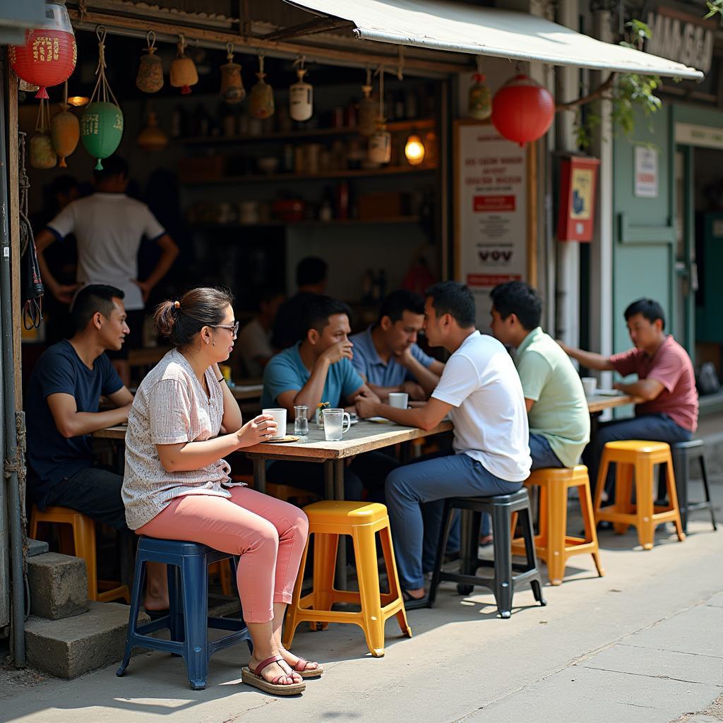 Khung canh mot quan cafe binh dan tren duong Ho Nguyen Trung Da Nang